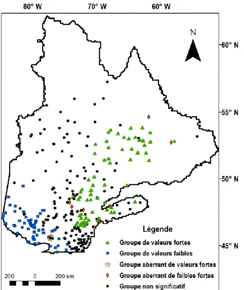 Figure 3.4 : Mise en évidence des structures selon l’Indicateur Local d’Association  Spatiale d’Anselin (1994) 