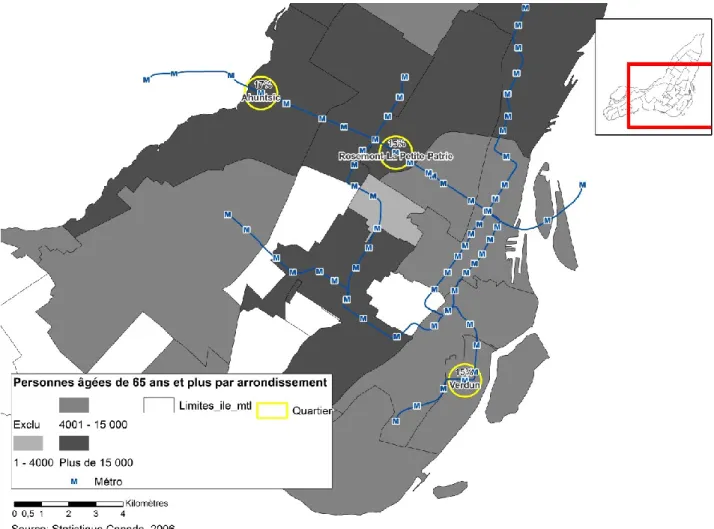 Figure 6. Carte des territoires d’étude à Montréal 