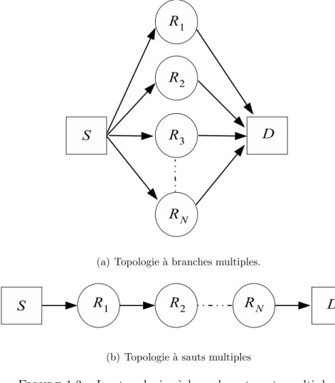 Figure 1.3 – Les topologies `a branches et sauts multiples.