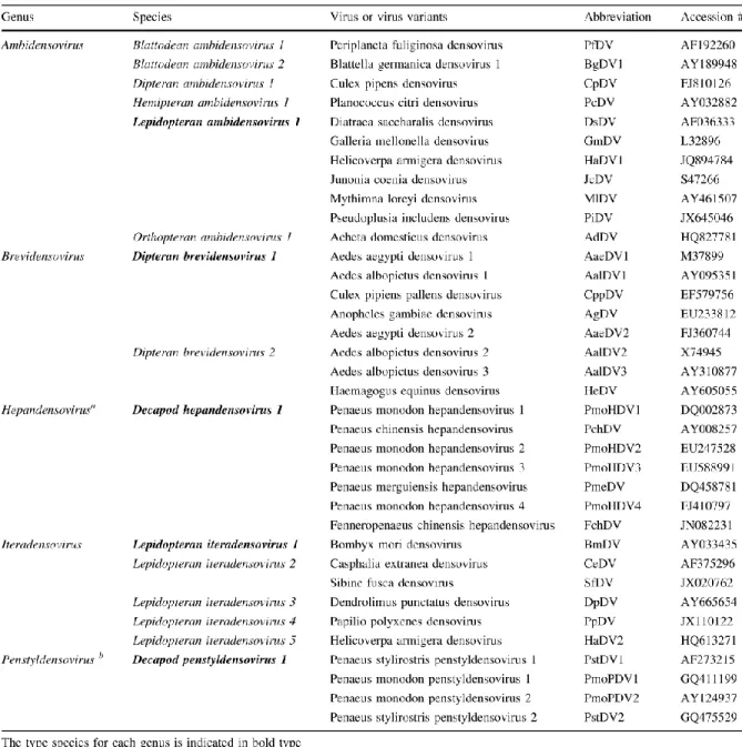 Table 1.1 New classification of Densovirinae subfamily. * 