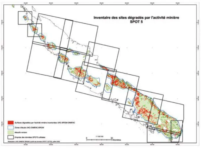 Figure 1.4 Carte des zones dégradées par l'activité minière (tiré de Gouvernement de Nouvelle- Nouvelle-Calédonie, 2009) 