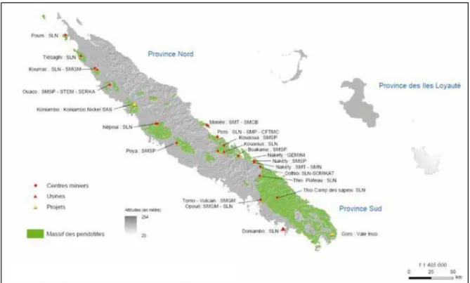 Figure 1.2 Localisation des principaux centres miniers du territoire actifs en 2009   (tiré de Gouvernement de Nouvelle-Calédonie, 2009) 
