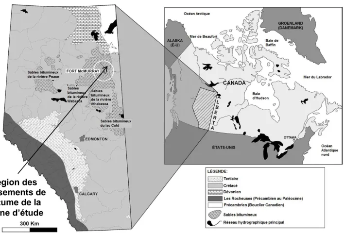 Figure 1  Localisation  des  sables  bitumineux  dans  la  partie  nord-est  de  l’Alberta 