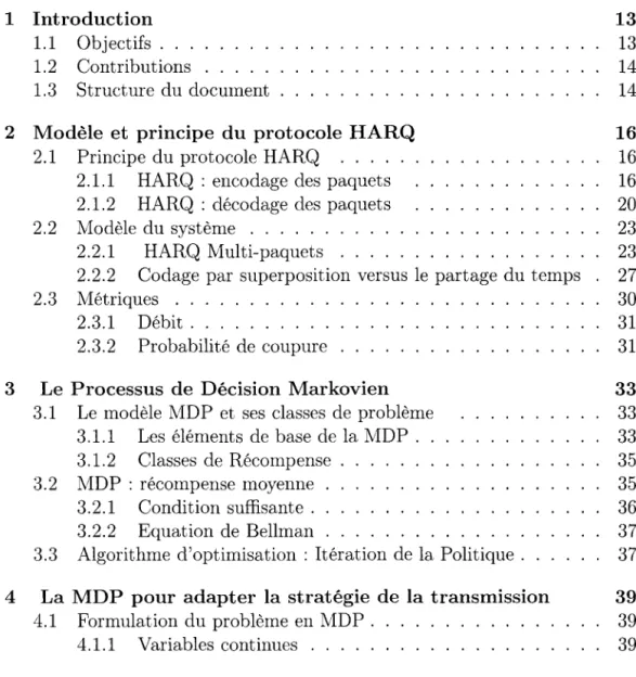 Table  des  matières  1  Introduction  1.1  Objectifs.  1.2  Contributions  . . . . .   1.3  Structure du document  13 13 14 14 