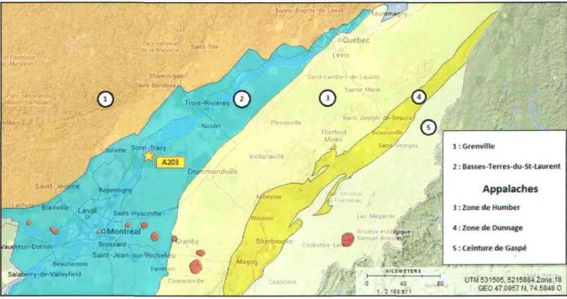 Figure 1-4 Domaines  tectonostratigraphiques  au sud-est  du territoire du Québec  (source  : MRN (2012))