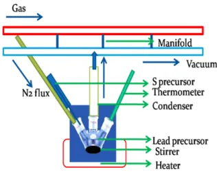 Figure 2.1  Image showing the air-free reaction setup for synthesizing PbS QDs. [90] 
