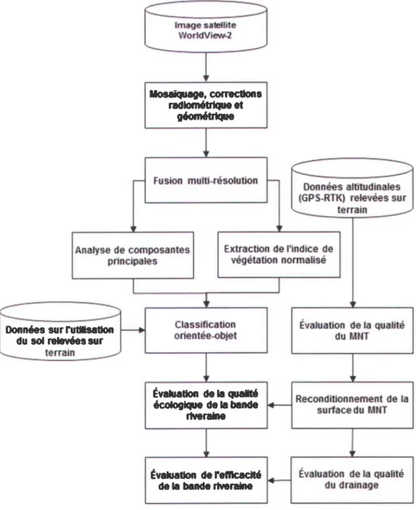 Figure 2.2 : Méthodologique pour caractériser les bandes riveraines à I'aide de la télédétection à très haute résolution spatiale.