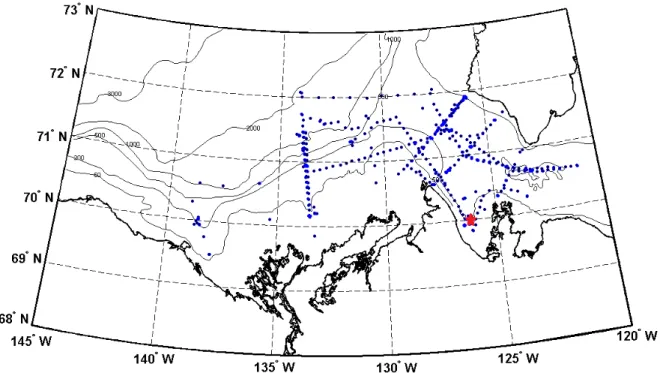 Figure 2.8: Sampling stations in 2002, 2003 and 2004 during CASES. The location of the xed station (between December 2003 and 30 May 2004) is identied by a red star.