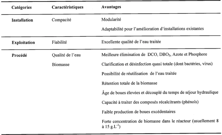 Tableau 7 : Avantages du BRM