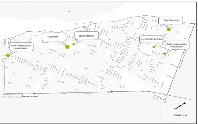 Figure 2.1 : Carte des projets d'agriculture urbaine à Montréal-Nord  