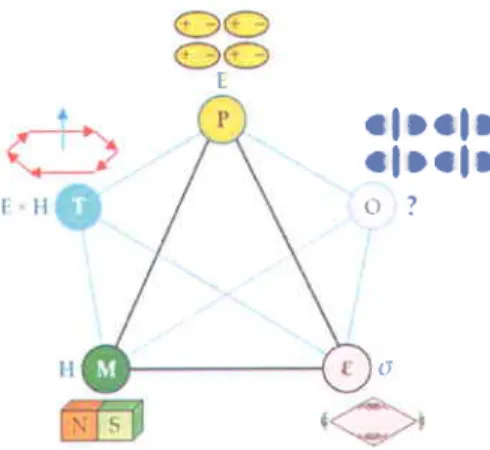 Figure  1.3 Schematics  of coupling interactions in multiferroics.'T'represents torroidal moments and  'O' 