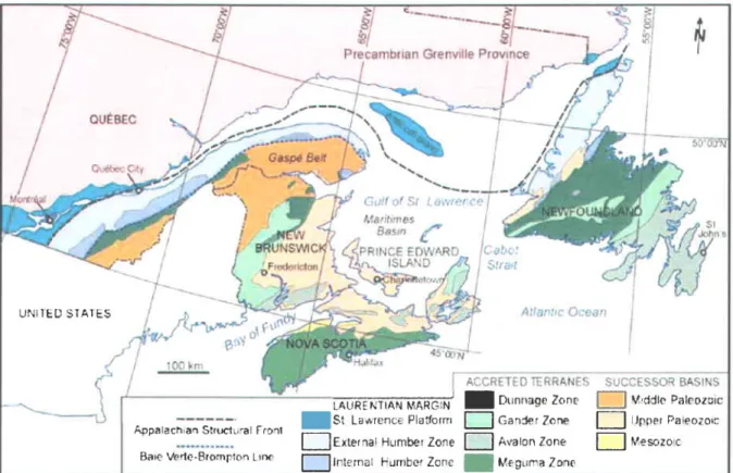 Figure 1.8 : Carte des domaines  tectonostratigraphiques  169ionaux  de I'Est du Ganada