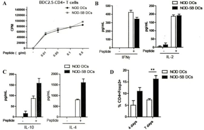 Figure 9.  Les DC de souris NOD-SB  induisent une réponse TH2 et la conversion des  lymphocytes T CD4 naïfs en Treg  in vitro