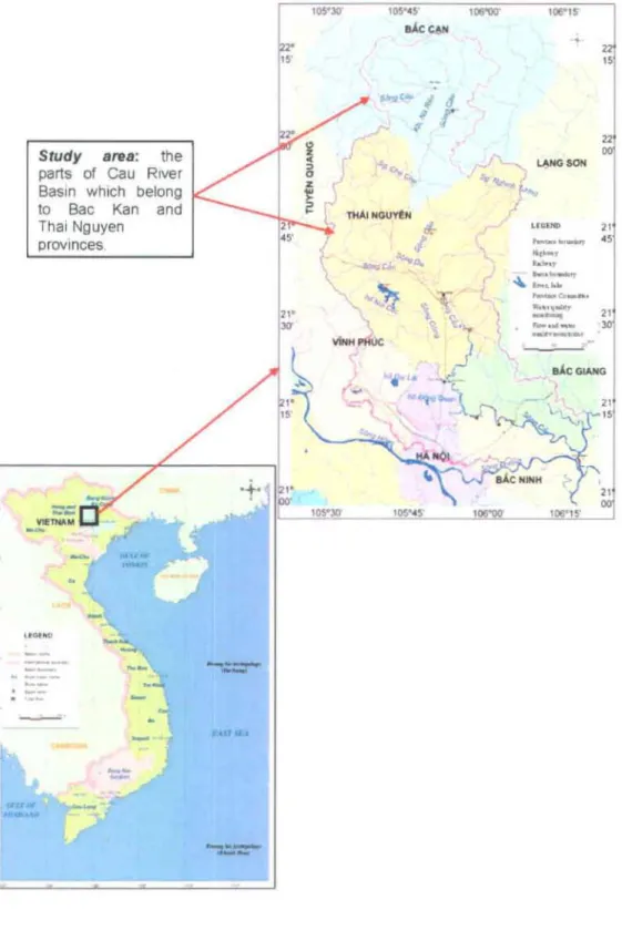 Figure 3.1:  Map of Cau  River Basin ln Vietnam and the .tudy  arel. 