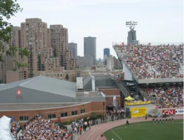 Figure 2.8 : Vue de la nouvelle entrée du stade sur le côté est avec les sièges ajoutés