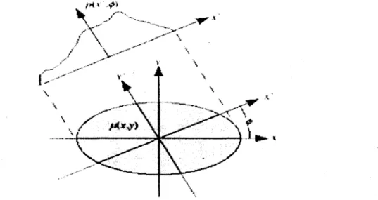 Figure  16.  Illustration  d'une  projection  pour  un  milieu  bidimensionnel  de  coefficient  d'atténuation  µ(x,  y)