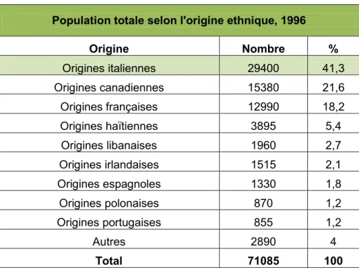 Tableau 10 : Origines ethniques en 1996 