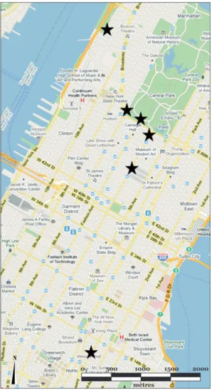 Figure 14 Sites proposés pour l'implantation du Lincoln Center for the Performing Arts  (Source : Erb, 2010) 