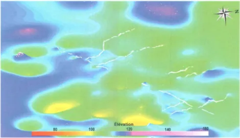 FIGURE  4.3  - La surface de la base de  l'aquifère  a  pu être déterminé  à  partir  des  CPT et  des  levés  de  radar 