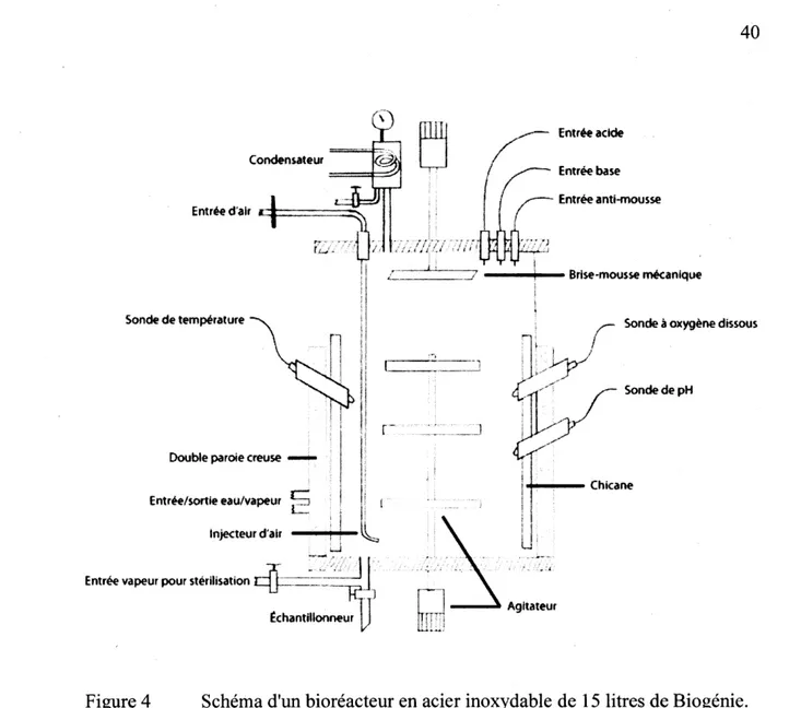 Figure 4  Schéma d'un bioréacteur en acier inoxydable de 15  litres de Biogénie. 