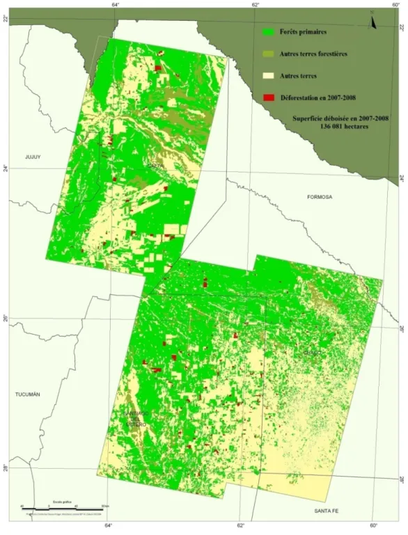Figure 4.2  Carte  du  déboisement  des  forêts  primaires  dans  le  nord  de  l’Argentine  entre 2007 et 2008
