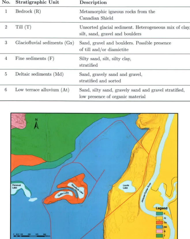 Figure 3.2 -  Surface geology map modifred from Michaud  et aI. (1999)