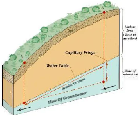 Figure 6.   Schéma de la répartition de l’eau dans le sol  (Earth Science Australia 2007) 