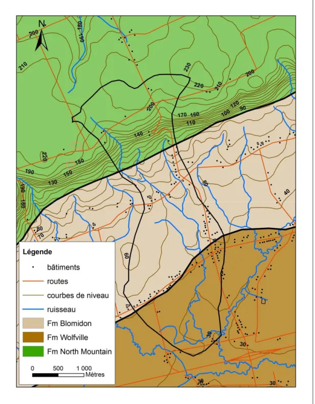 Figure 1.4.  Formations géologiques dans le secteur du bassin versant du  ruisseau Thomas