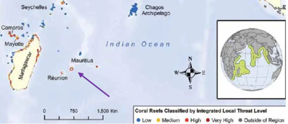 Figure 4.1 Reef at risk in the Indian Ocean (taken from: Burke et al., 2011, p. 21) 