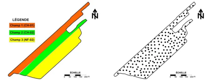 Figure 8 :  Localisation des parcelles et dispositif d’échantillonnage des sols utilisé