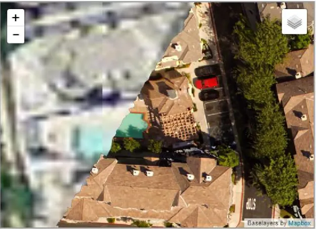 Figure 6 - Carte produite par un drone (avec zoom) (source :  Drone Made Easy, 2018)  La Figure 6 montre bien la différence entre la résolution d'une image satellitaire et d'une image  issue d'un drone