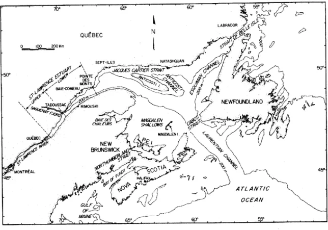 Figure 1.1: Le golfe et l'estuaire du Saint-Laurent.« Upper estuary» est ici appelé estuaire moyen et 