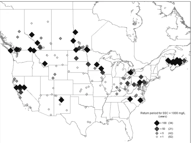 Fig. 4.13: Return period for an annual maximum concentration of 1000 mg/L 