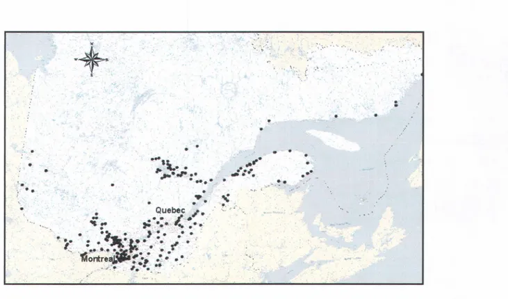 Figure 3.1  Localisation des prises d'eau considérées dans la présente étude 