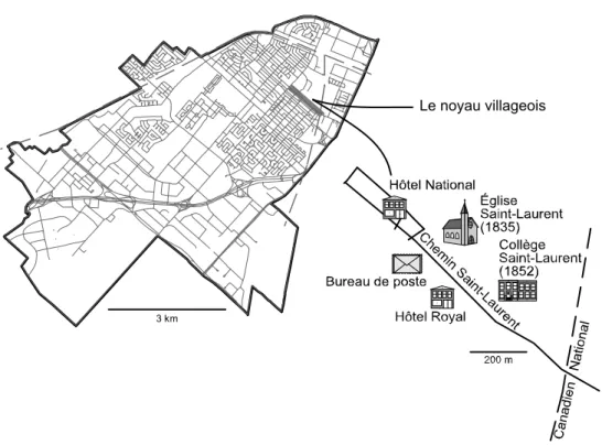 Figure 3.3    Formation du noyau villageois autour des institutions religieuses et de la  voie de chemin de fer