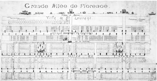 Figure 3.5     Plan du lotissement Grande Allée de Florence établi en 1896 par Édouard  Gohier et  Ludger Cousineau