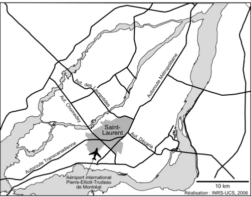 Figure 1.5 La position stratégique de Saint-Laurent dans l’île de Montréal.  