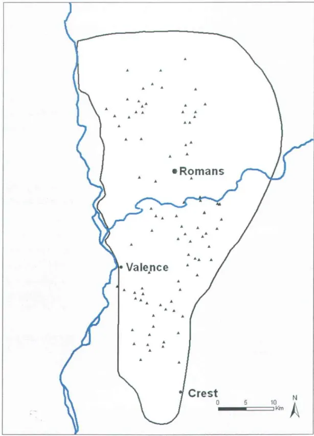 Figure 2-8.  Localisation des points de prélèvement sur le bassin de Valence