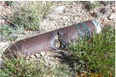 Figure 30.  UXO found in impact area of Ft. Carson, CO  showing similar damage pattern as in Fig