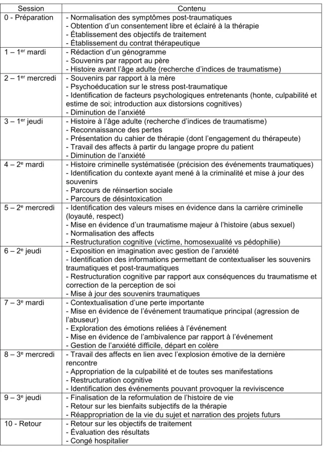 Tableau 3. Résumé des séances de psychothérapie 