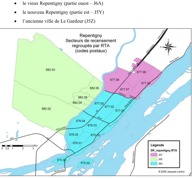 Figure 13 Découpage de Repentigny selon les trois premiers caractères du code postal 