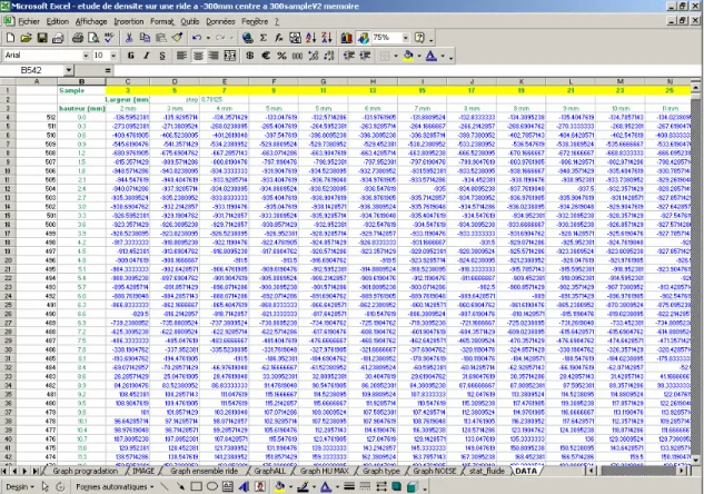 Fig. 1.3 – Image d’une matrice de ride dans le tableur Microsoft Excel. 
