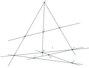 Figure 1.3 – Composition de deux projections centrales 1. On trace la droite l par A  , mais non C  .