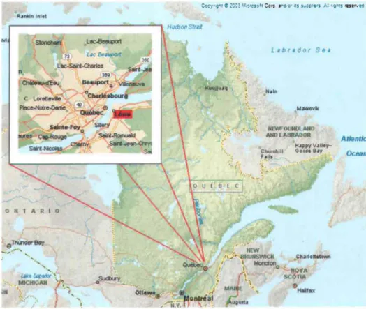 Figure 1 : Carte situant la ville de Uvis (Québe(, Canada) où est lo(alisé la ferme expérimentale 