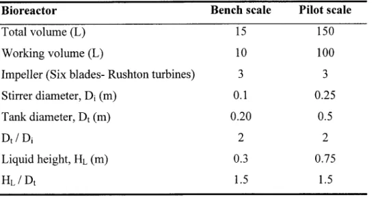 Table 2. Dimensions of bench and pilot scale bioreactors