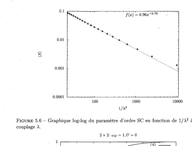 FIGURE 5.7 - Coexistence ODC/SC dans le modele de Holstein 2D pour l'approximation  unimodale (q = (n, ir))