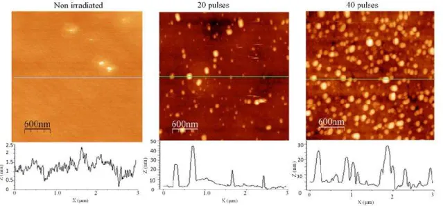 Figure 4. 1 AFM image of InP/InGaAs/InGaAsP irradiated by ArF laser at 82 mJ/cm 2  in air  