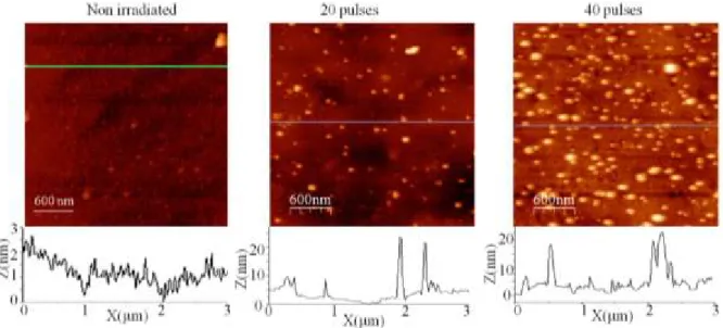 Figure 4. 2 AFM image of non irradiated and irradiated sites in by ArF laser in air after RTA 