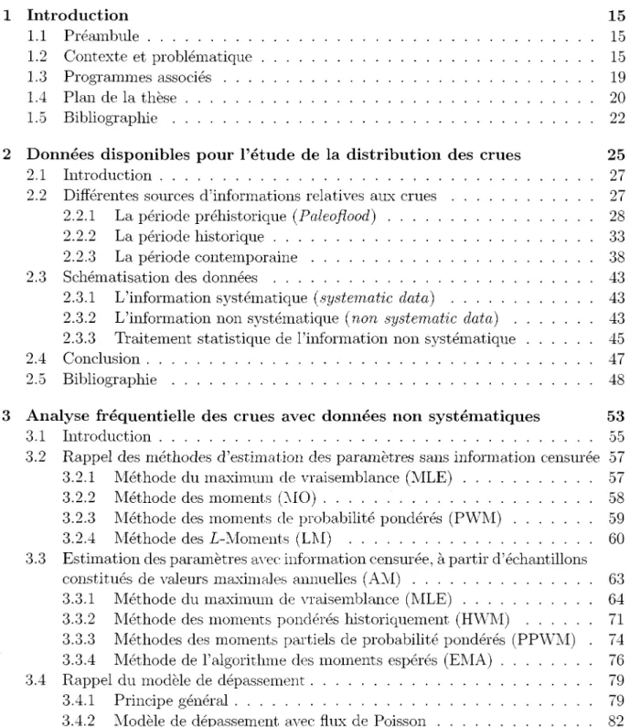 Table  des  matières Introduction 1.1  Préambule L.2  Contexte et problématique 1.3  Programmes associés L.4  Plan de la thèse 1.5  Bibliographie