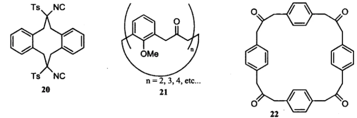 Figure 1.10. Exemples de structure de cyclophanes ortho (gauche), méta (milieu) et para (droite)